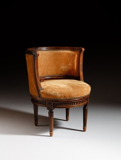 View full screen - View 1 of Lot 244. A Louis XVI walnut revolving desk armchair, circa 1780, from the Court of Appeal of Aix-en-Provence.