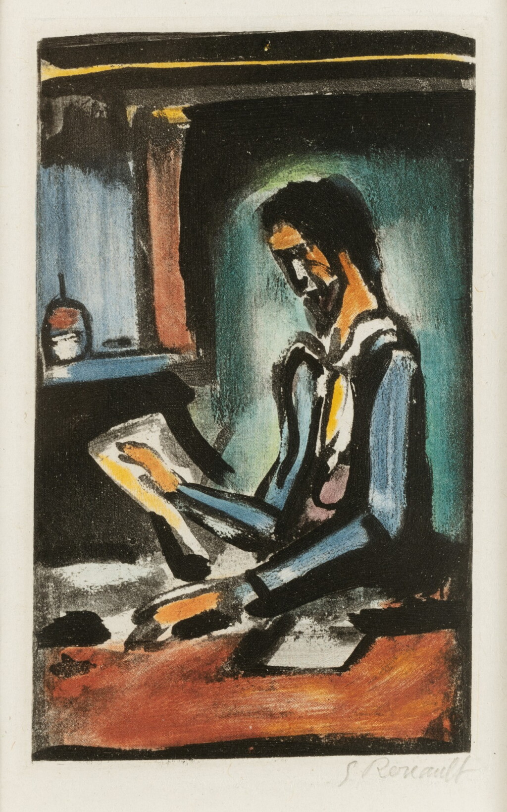 View full screen - View 1 of Lot 261. ROUAULT. Lithographie originale, signée, 1930. Encadrée sous verre..