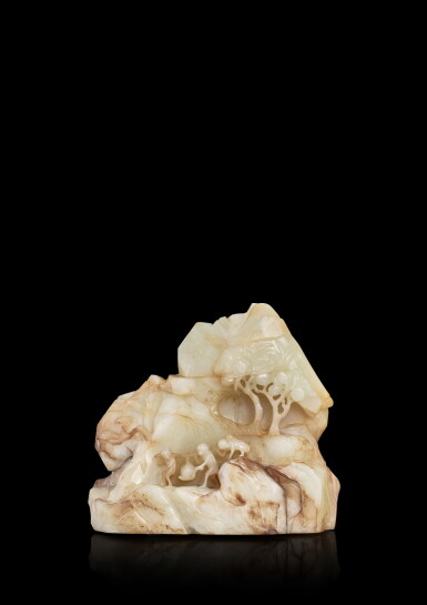View full screen - View 1 of Lot 3693. A jade 'monkey' boulder, Qing dynasty, Qianlong period | 清乾隆 青玉靈猴獻桃山子.