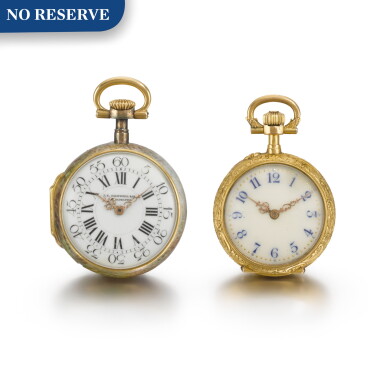 View full screen - View 1 of Lot 58. Two Small Gold And Enamel Fob Watches, 20th Century.