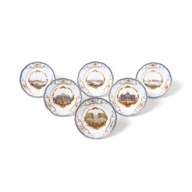 View full screen - View 1 of Lot 1086. Six Meissen Plates from the topographical Stadholder Service for Willem V of the Netherlands (1748-1806), Prince of Orange and Nassau, Circa 1772-1774.