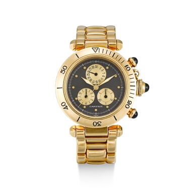 View full screen - View 1 of Lot 153. CARTIER | PASHA, REFERENCE 1353, A YELLOW GOLD CHRONOGRAPH WRISTWATCH WITH DATE AND BRACELET, CIRCA 2000.