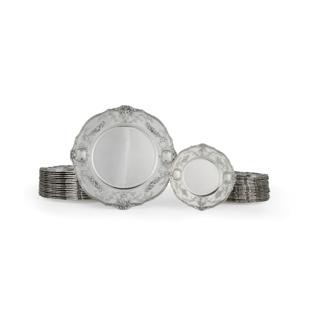View full screen - View 1 of Lot 45. A set of eighteen American silver dinner plates and eighteen bread plates, Gorham Mfg. Co., Providence, RI, 1926 and circa.