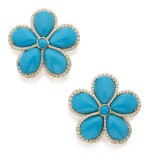 PAIR OF TURQUOISE AND DIAMOND 'G-ONE' EARCLIPS, GOSHWARA