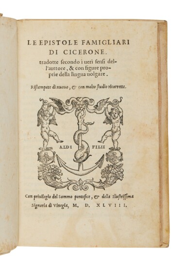 View full screen - View 1 of Lot 344. Cicero, Le epistole famigliari, Venice, Aldus, 1548, later vellum.