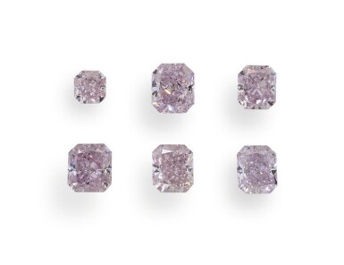View full screen - View 1 of Lot 11. A Group of 6 Cut-Cornered Square Modified Brilliant Fancy Pink Diamonds.