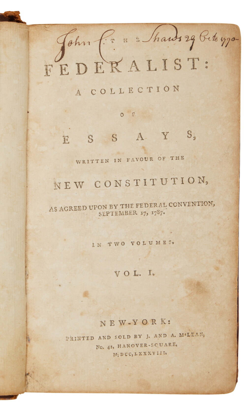 View full screen - View 1 of Lot 1306. Alexander Hamilton, James Madison, and John Jay | Without question the most important commentary on the Constitution.