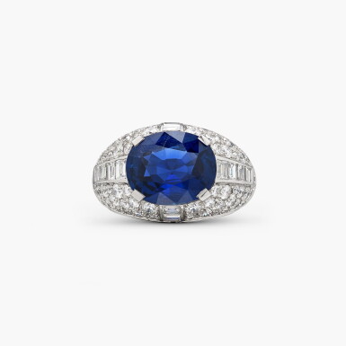 View full screen - View 1 of Lot 1661. Sapphire and Diamond Ring | 寶格麗 | 5.24 克拉 天然「緬甸」未經加熱藍寶石 配 鑽石 戒指.