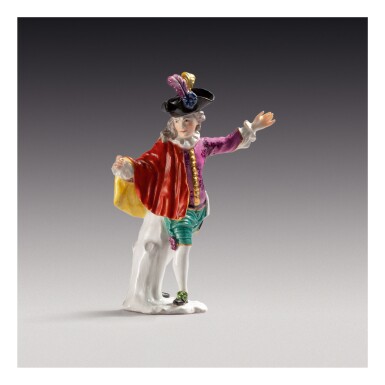 View full screen - View 1 of Lot 312. A RARE MEISSEN FIGURE OF A DANCER, 'L'INDIFFÉRENT' THE PORCELAIN CIRCA 1740, THE DECORATION LATER.