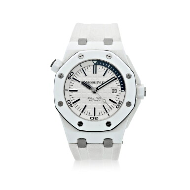 View full screen - View 1 of Lot 186. REFERENCE 15707CB.OO.A010CA.01 ROYAL OAK OFFSHORE DIVER A WHITE CERAMIC AND TITANIUM AUTOMATIC WRISTWATCH WITH DATE, CIRCA 2015.