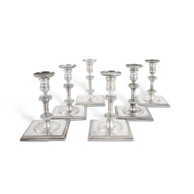 View full screen - View 1 of Lot 292. A Set of Six George II Silver Candlesticks, Edward Feline, London, 1746.
