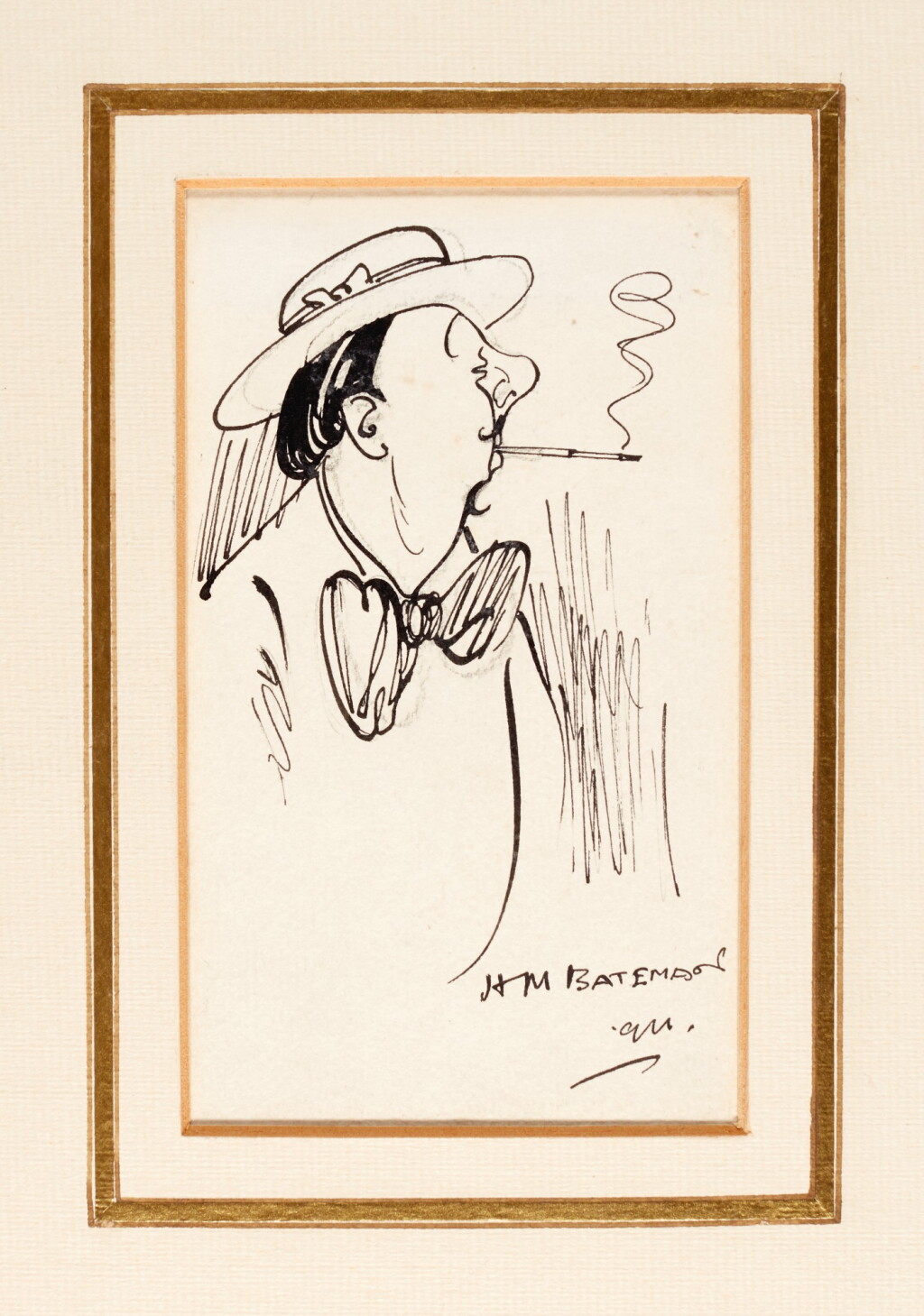 View full screen - View 1 of Lot 207. BATEMAN | Gentleman Smoking a cigarette, original drawing, 1911.