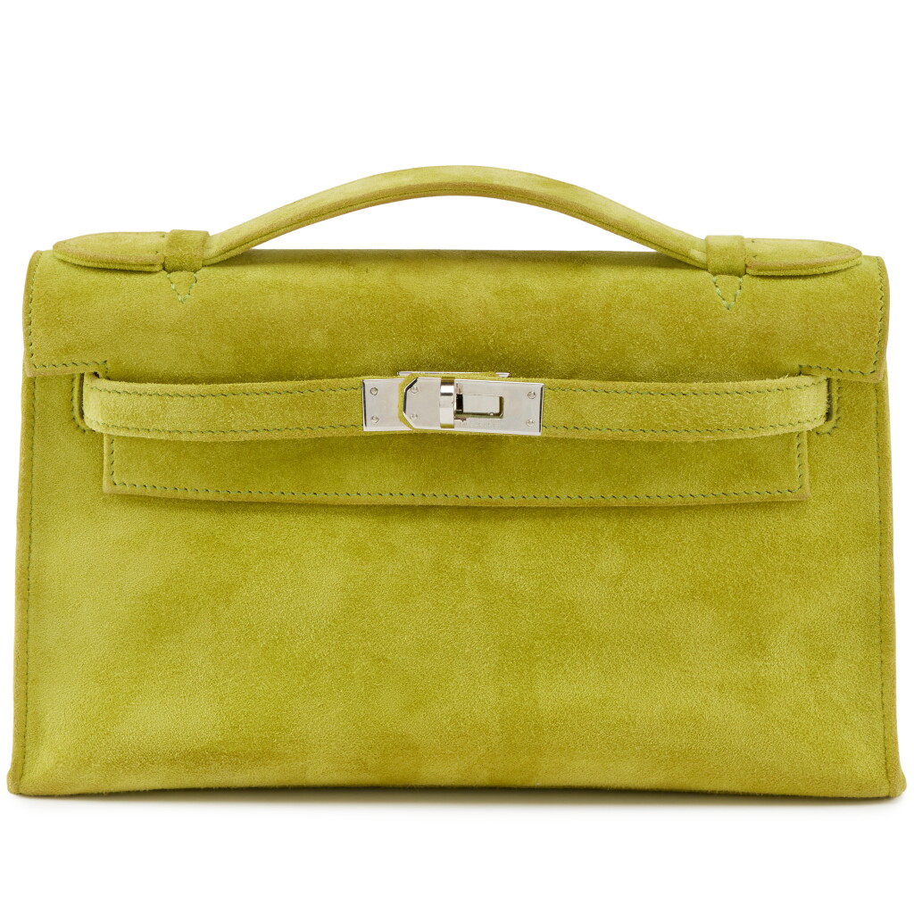 View full screen - View 1 of Lot 112. Vert Anis Doblis Kelly Pochette Palladium Hardware, 2004.