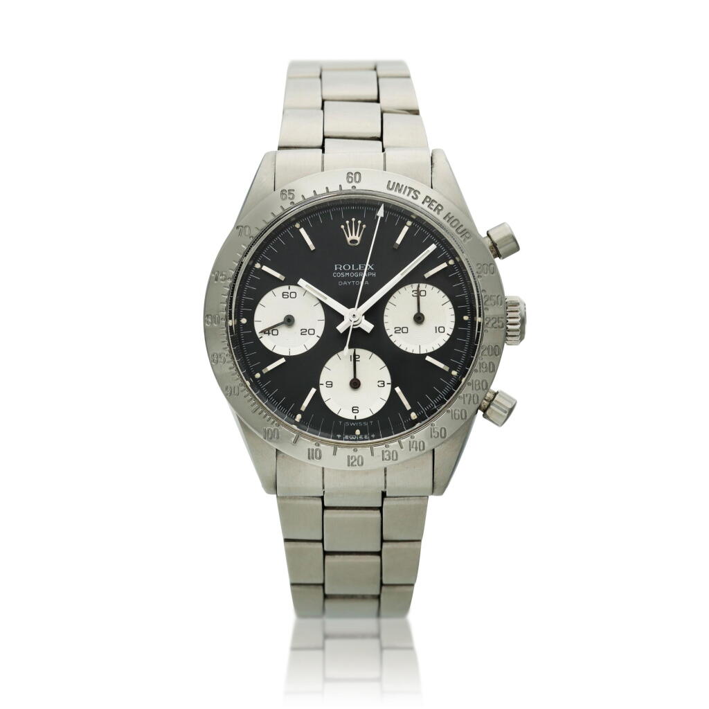 View full screen - View 1 of Lot 43. Reference 6239 'Small' Daytona, A stainless steel chronograph wristwatch with bracelet, Circa 1967.