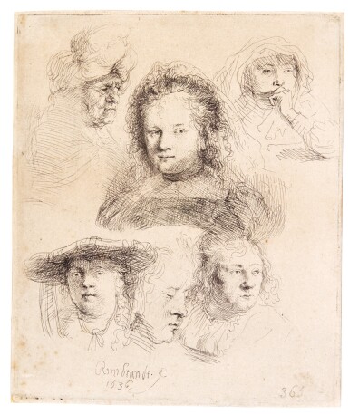 View full screen - View 1 of Lot 79. Studies of the Head of Saskia and Others (B., Holl. 365; New Holl. 157; H. 145).