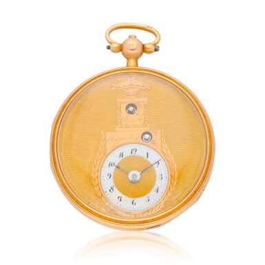 View full screen - View 1 of Lot 154. A gold open-faced virgule watch with eccentric dial Circa 1820.