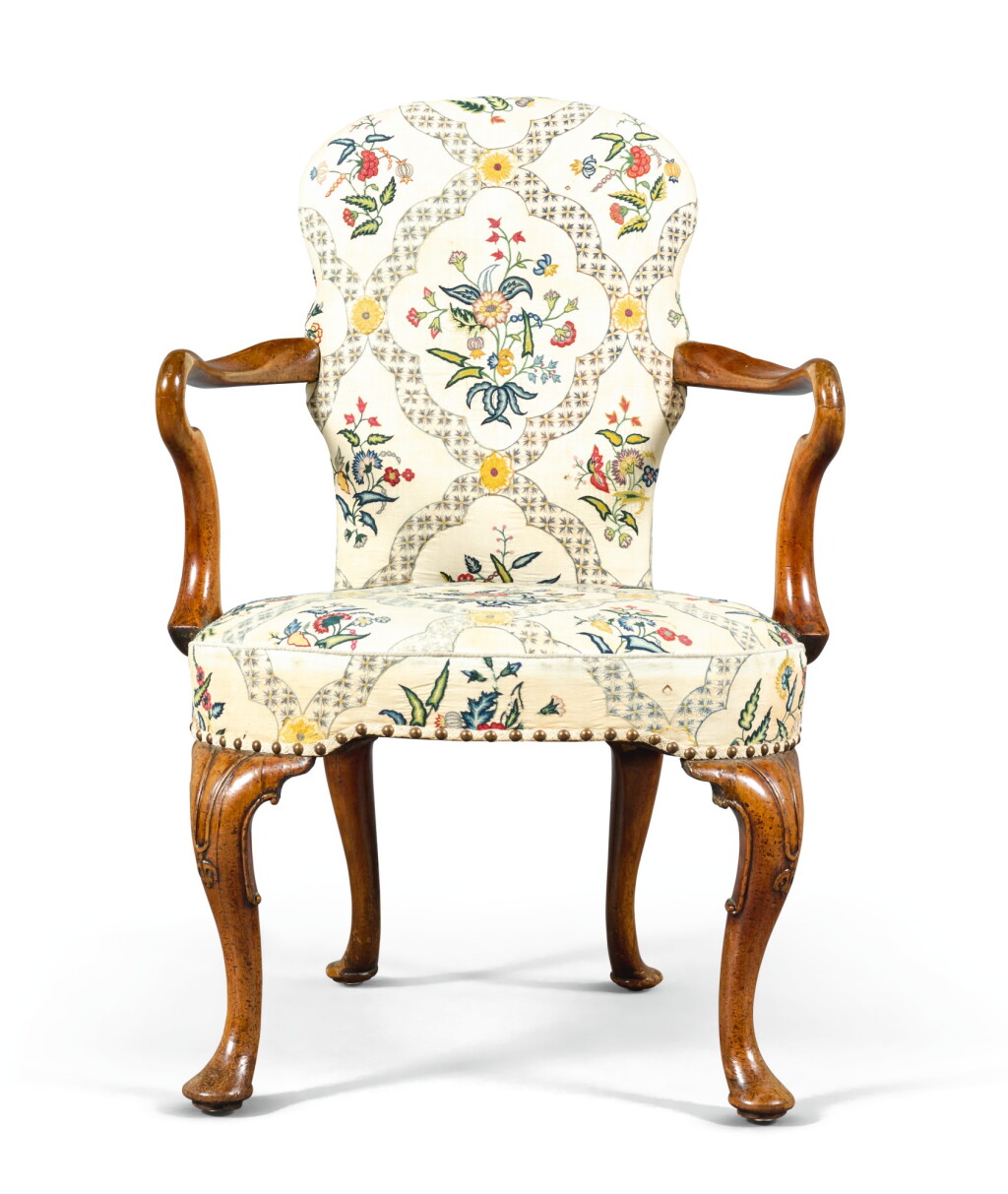 View full screen - View 1 of Lot 26. A QUEEN ANNE WALNUT SHEPHERD'S CROOK ARMCHAIR, FIRST QUARTER 18TH CENTURY.