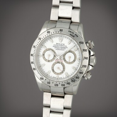View full screen - View 1 of Lot 179. Daytona, Reference 116520 | A stainless steel chronograph wristwatch with bracelet | Circa 2004.