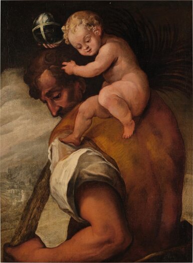 View full screen - View 1 of Lot 69. Saint Christopher carrying the Christ Child.
