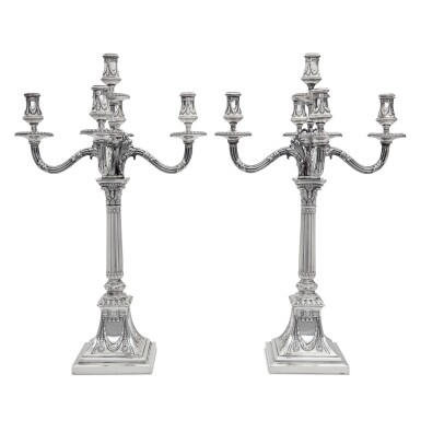View full screen - View 1 of Lot 294. A Pair of German Silver Large Five-Light Candelabra, Koch & Bergfeld, Bremen, Late 19th Century.
