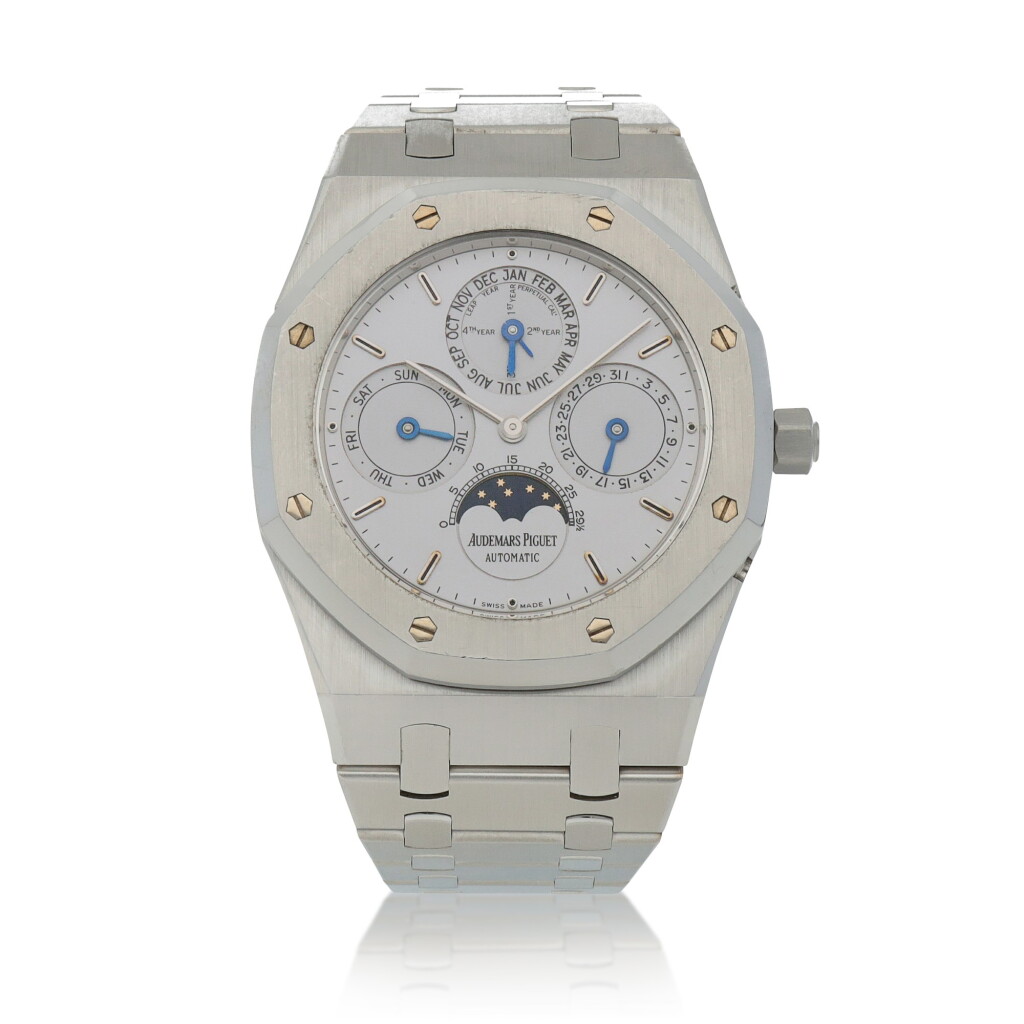 View full screen - View 1 of Lot 13. Royal Oak, Ref. 25820ST/O/0944ST/01 Stainless steel perpetual calendar wristwatch with moon phases and leap-year indication Circa 1995 | 愛彼25820ST/O/0944ST/01型號「Royal Oak」精鋼萬年曆腕錶備月相及閏年顯示,年份約1995.