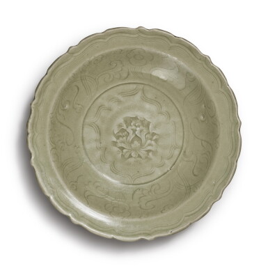 View full screen - View 1 of Lot 100. A ‘Longquan' celadon-glazed 'lotus' barbed-rim dish, Ming dynasty.