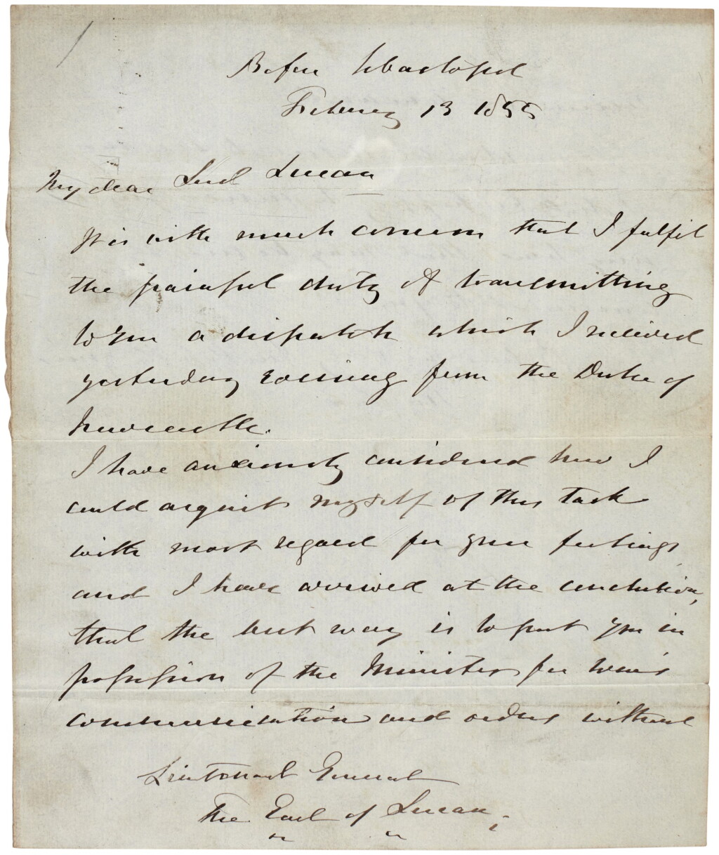 View full screen - View 1 of Lot 20. Charge of the Light Brigade--Lord Lucan | Military papers, mostly from the Crimean War, chiefly 1820s-80s.