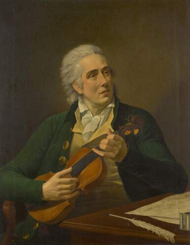 View full screen - View 1 of Lot 101. Portrait of a gentleman holding a violin, three-quarter-length, traditionally identified as Henry Swinburne (1743–1803).