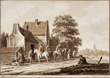 View full screen - View 1 of Lot 336. Riders and other figures in front of an inn, after Molenaer.