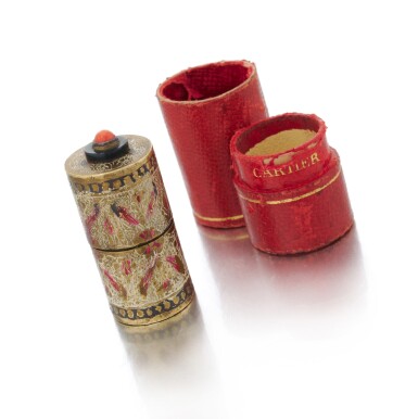 View full screen - View 1 of Lot 19. Enamel, onyx and coral lighter (Accendino in smalti policromi, onice e corallo).