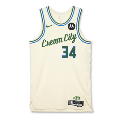 View full screen - View 1 of Lot 3. Giannis Antetokounmpo Milwaukee Bucks 2025-2026 Game Worn Icon Edition Jersey | Double-Double.