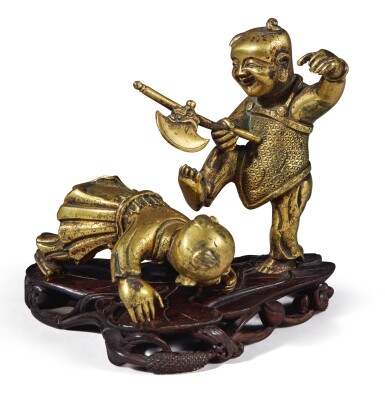 View full screen - View 1 of Lot 680. A gilt-bronze 'boys' group, 17th century.