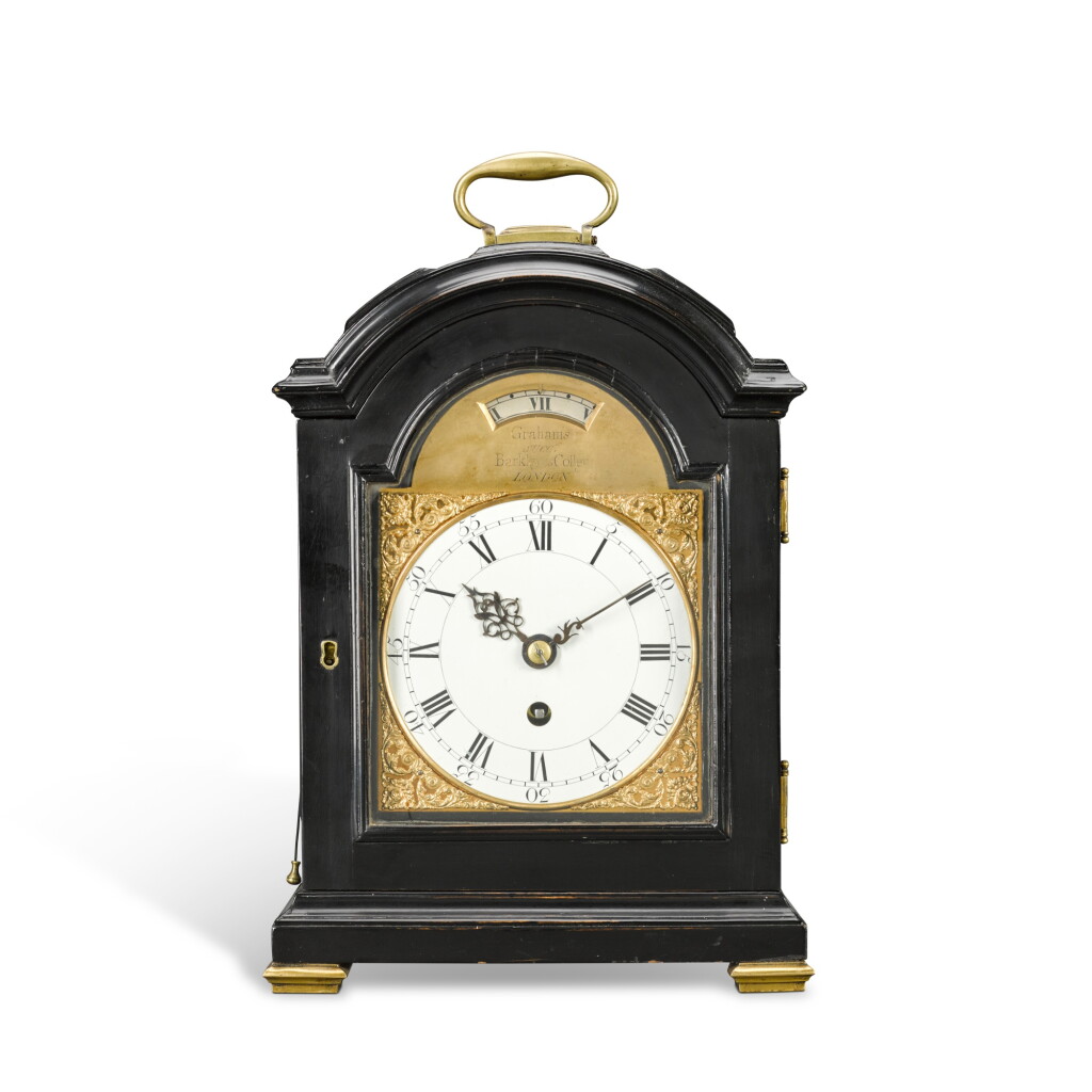 View full screen - View 1 of Lot 91. A George II small ebonised table timepiece with silent escapement and alarm, Samuel Barkley and Thomas Colley, London, circa 1752.