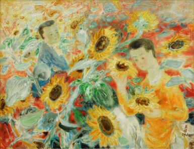 View full screen - View 1 of Lot 607. Le Pho 黎譜 | Les enfants aux tournesols 孩子與向日葵.