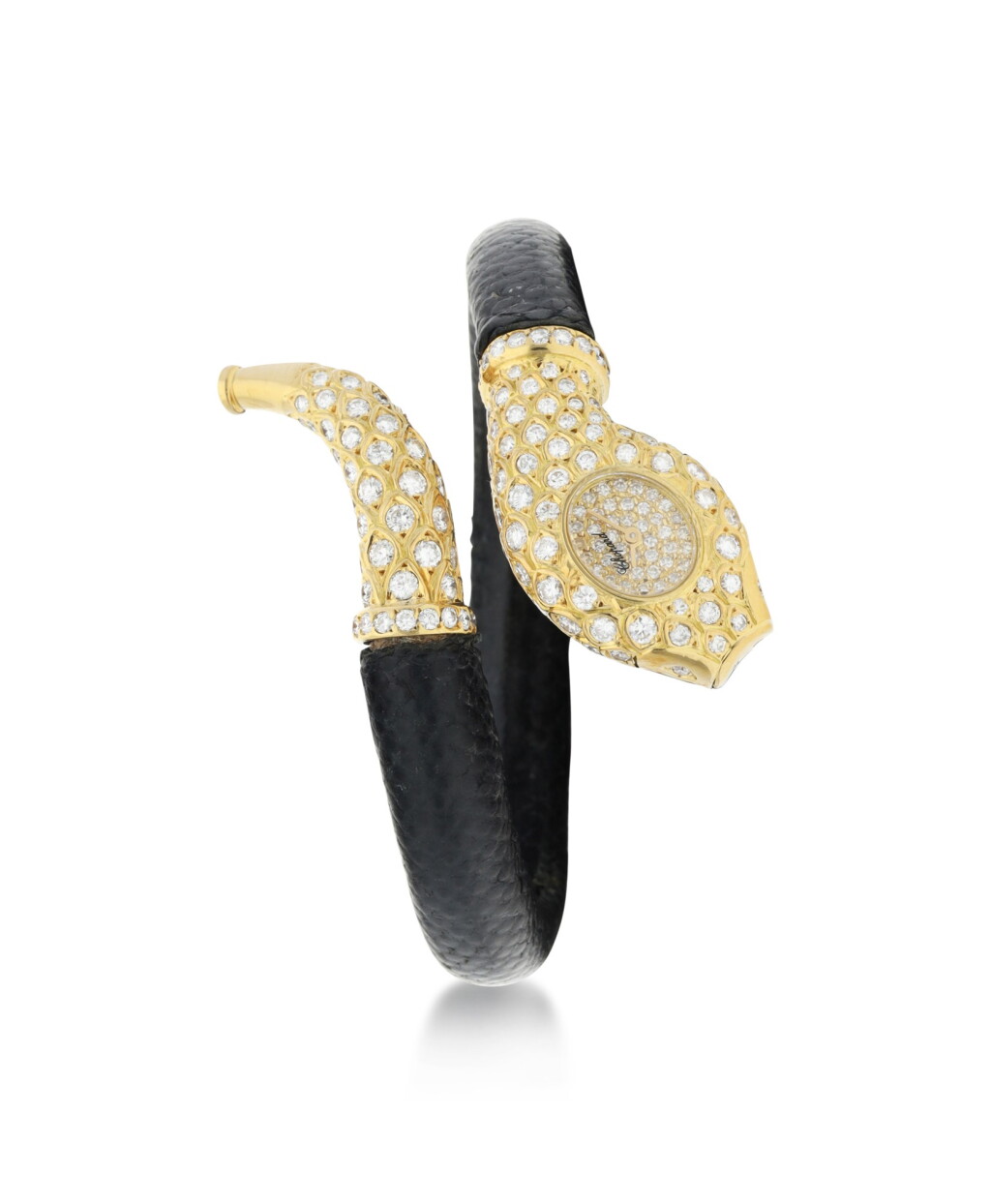 View full screen - View 1 of Lot 8055. Chopard | Reference 5199 1, A yellow gold and diamond-set bangle watch, Circa 1980 | 蕭邦 | 型號5199 1 黃金鑲鑽石腕錶,約1980年製.