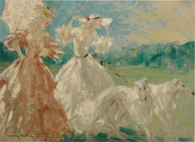 View full screen - View 1 of Lot 160. Deux femmes avec un chien.