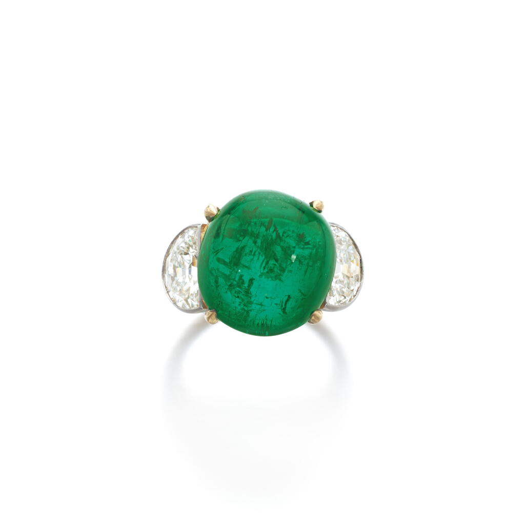 View full screen - View 1 of Lot 877. Emerald and diamond ring.