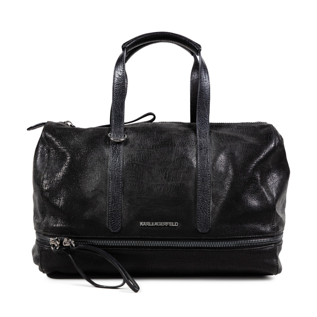 View full screen - View 1 of Lot 63. A black leather handbag, Karl Lagerfeld .