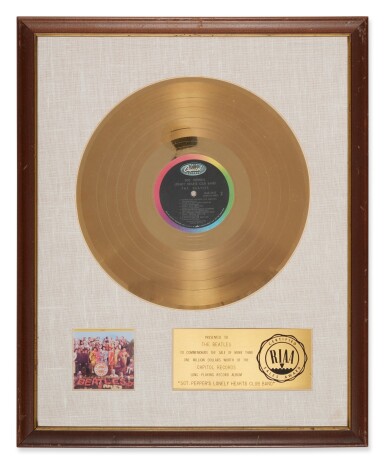 View full screen - View 1 of Lot 20. The Beatles | Gold record presented for "Sgt. Pepper's Lonely Hearts Club Band".