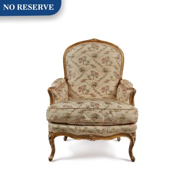 View full screen - View 1 of Lot 85. A Louis XV Carved Giltwood Bergère by Delanois, Circa 1765.