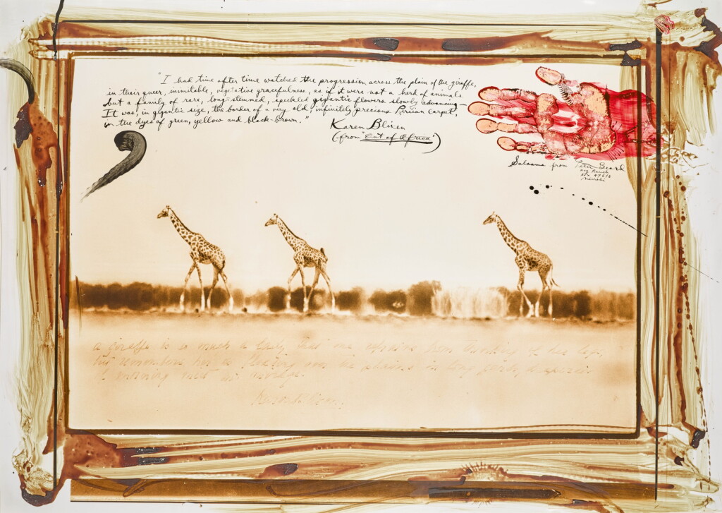 View full screen - View 1 of Lot 102. PETER BEARD | GIRAFFES IN MIRAGE ON THE TARU DESERT, KENYA, JUNE 1960.