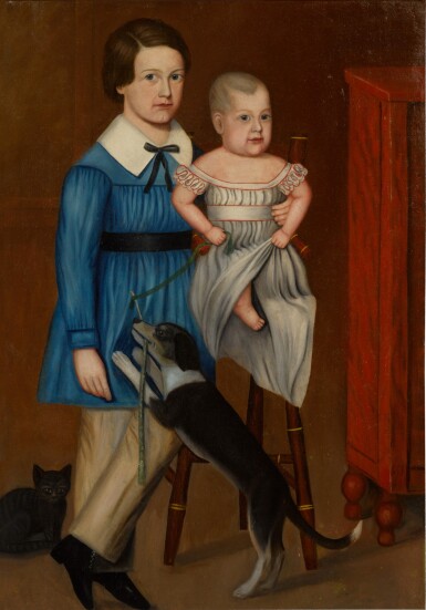 View full screen - View 1 of Lot 1655. Double Portrait of a Boy and His Sister with Spaniel and Cat.