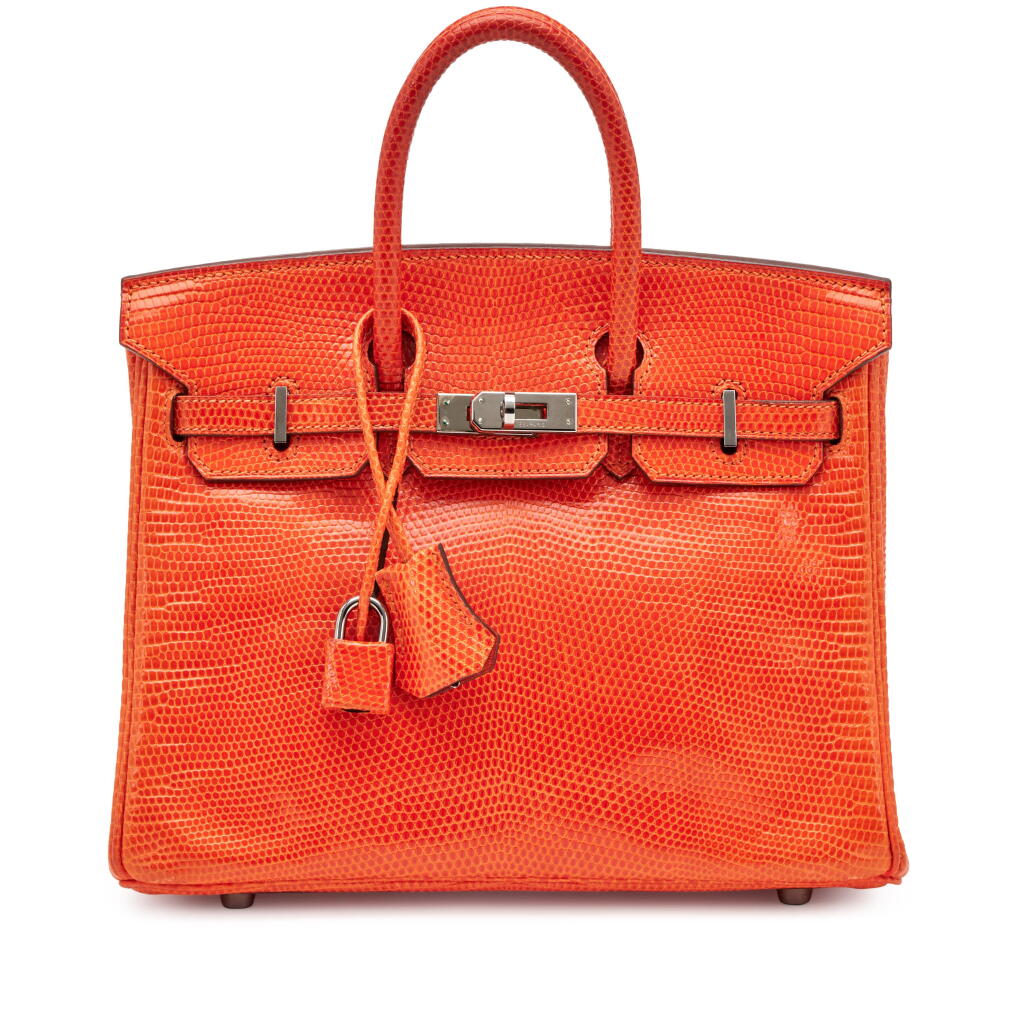 View full screen - View 1 of Lot 42. Tangerine Shiny Niloticus Lizard Birkin 25 Ruthenium Hardware, 2005.