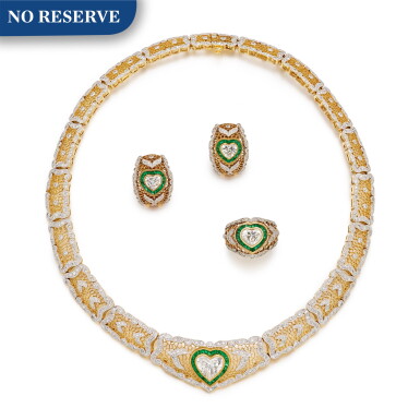View full screen - View 1 of Lot 1641. DIAMOND AND EMERALD PARURE | 鑽石 配 祖母綠 套裝.