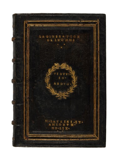 View full screen - View 1 of Lot 48. Hippocrates, Livre de la generation de lhomme, Paris, 1559, Flemish calf for Marc Laurin dated 1559.