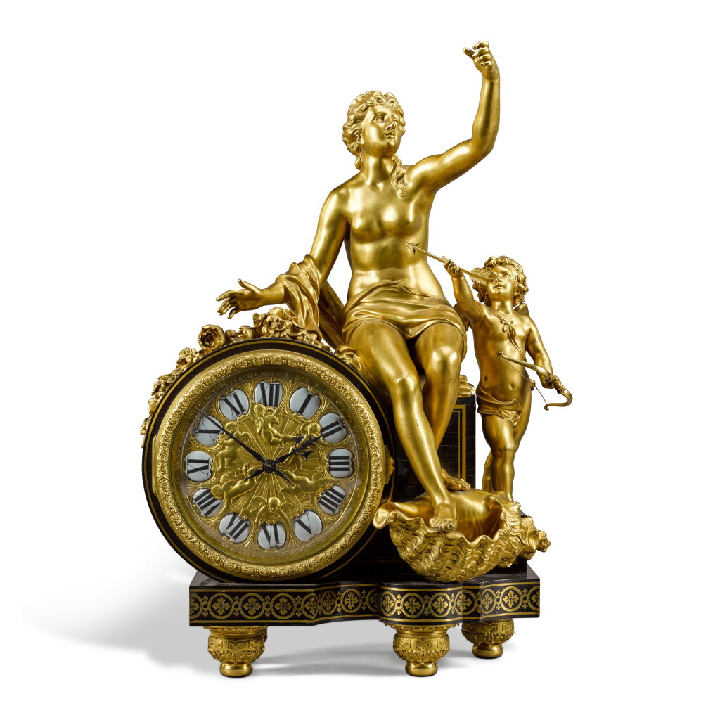View full screen - View 1 of Lot 91. A Louis XIV-style gilt-bronze and ebony boulle mantle clock, Henry Dasson, Paris, dated 1892.