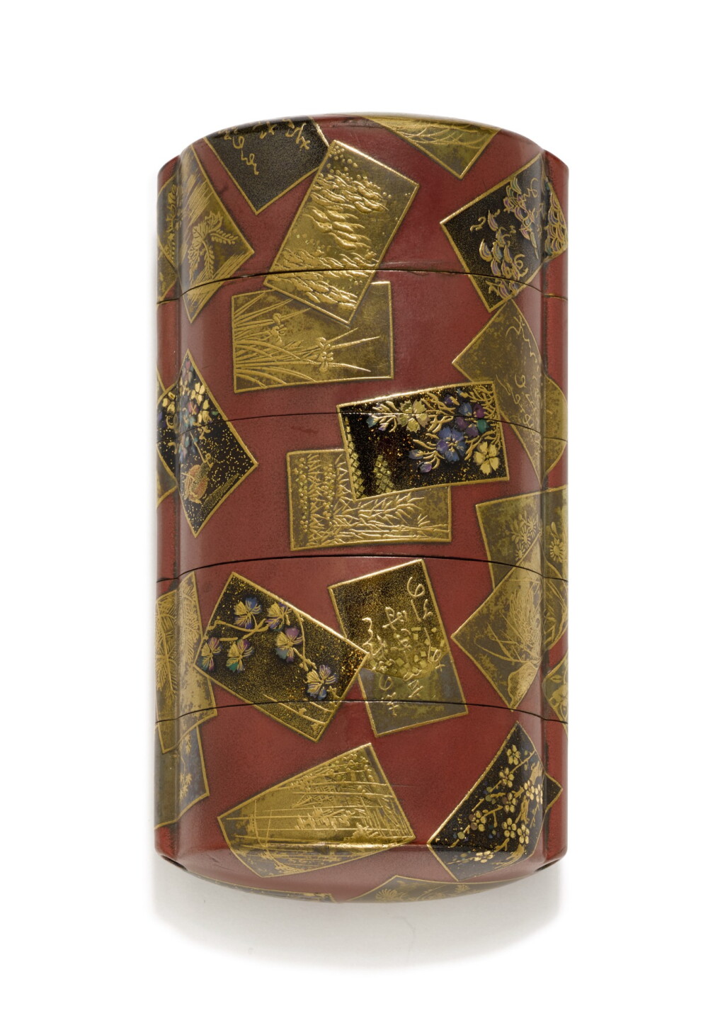 View full screen - View 1 of Lot 91. A FOUR-CASE INRO, SIGNED KAJIKAWA BUNRYUSAI SAKU | EDO PERIOD, 19TH CENTURY.