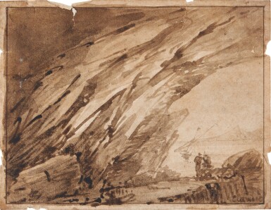 View full screen - View 1 of Lot 97. A) Interior of a cave | B) Boats at harbor .