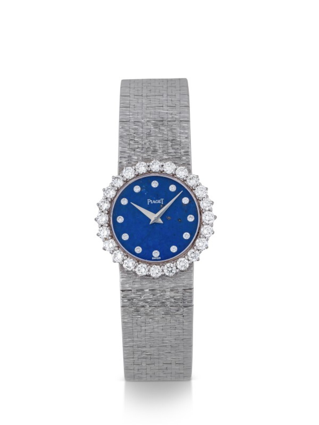 View full screen - View 1 of Lot 95. PIAGET | REF 9171 A6 WHITE GOLD AND DIAMOND-SET BRACELET WATCH WITH LAPIS LAZULI DIAL CIRCA 1990.
