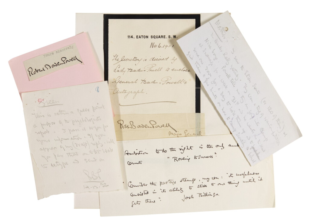 View full screen - View 1 of Lot 28. Baden-Powell, group of five items including autograph notes.